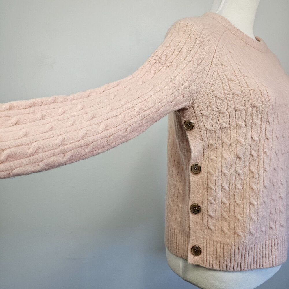 J.Crew Cable Knit Side Button Sweater Blush Pink / Soft Rose Size S - Picture 5 of 8